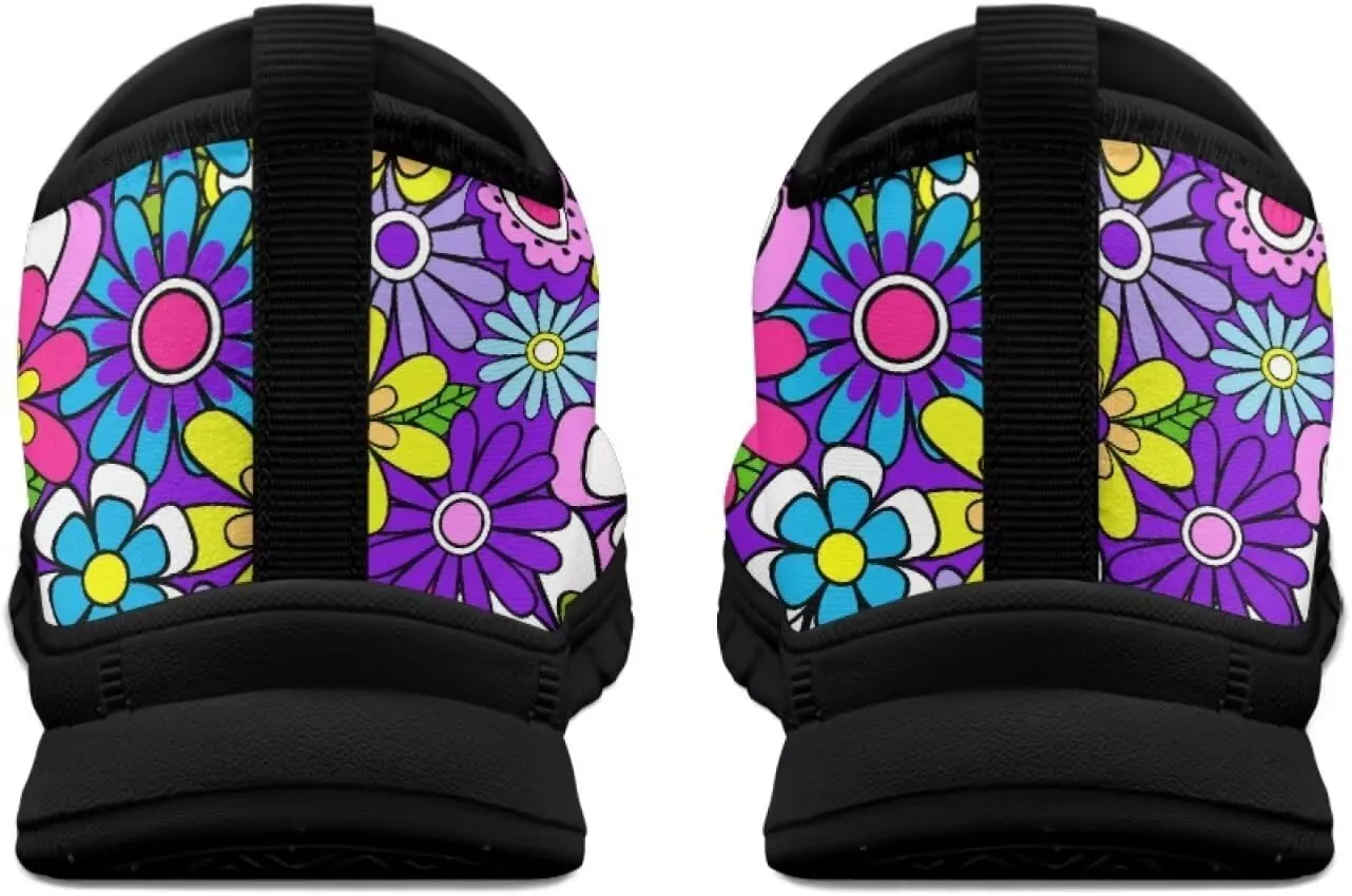 Women's Casual Walking Shoes with Flower,Slip On Mesh Sneakers Lightweight Anti Slip Running Shoes Gym Workout Shoes Trainers