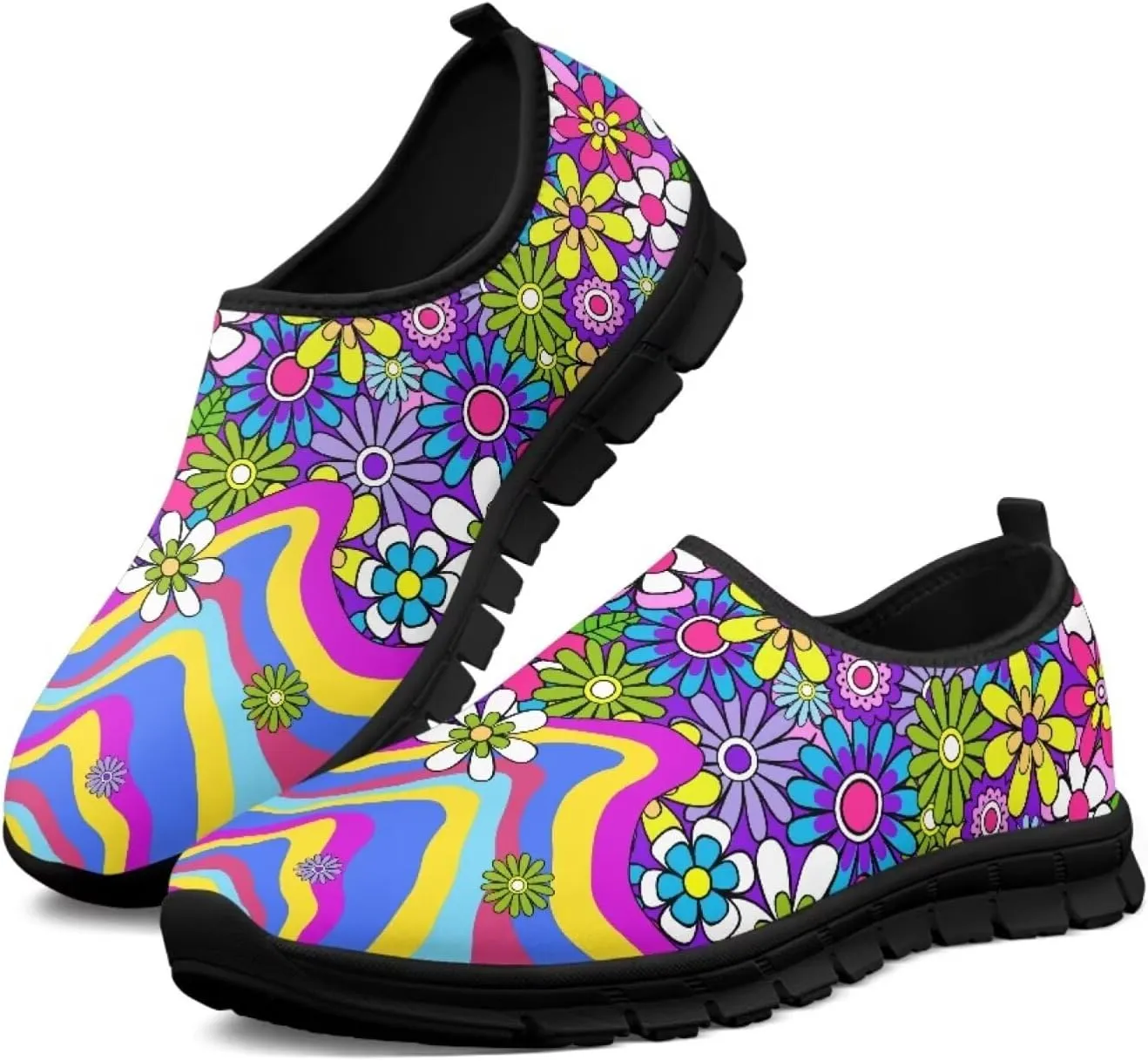 Women's Casual Walking Shoes with Flower,Slip On Mesh Sneakers Lightweight Anti Slip Running Shoes Gym Workout Shoes Trainers