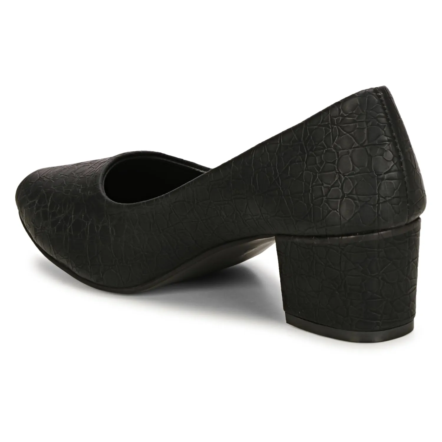 Women's Chunky Low Block Heel Pumps Shoes | Synthetic Textured Pointed Toe Dress Shoes | Closed Toe, Slip On Comfortable 2-Inch Heel for Office, Casual, and Party Wear (9, Black)