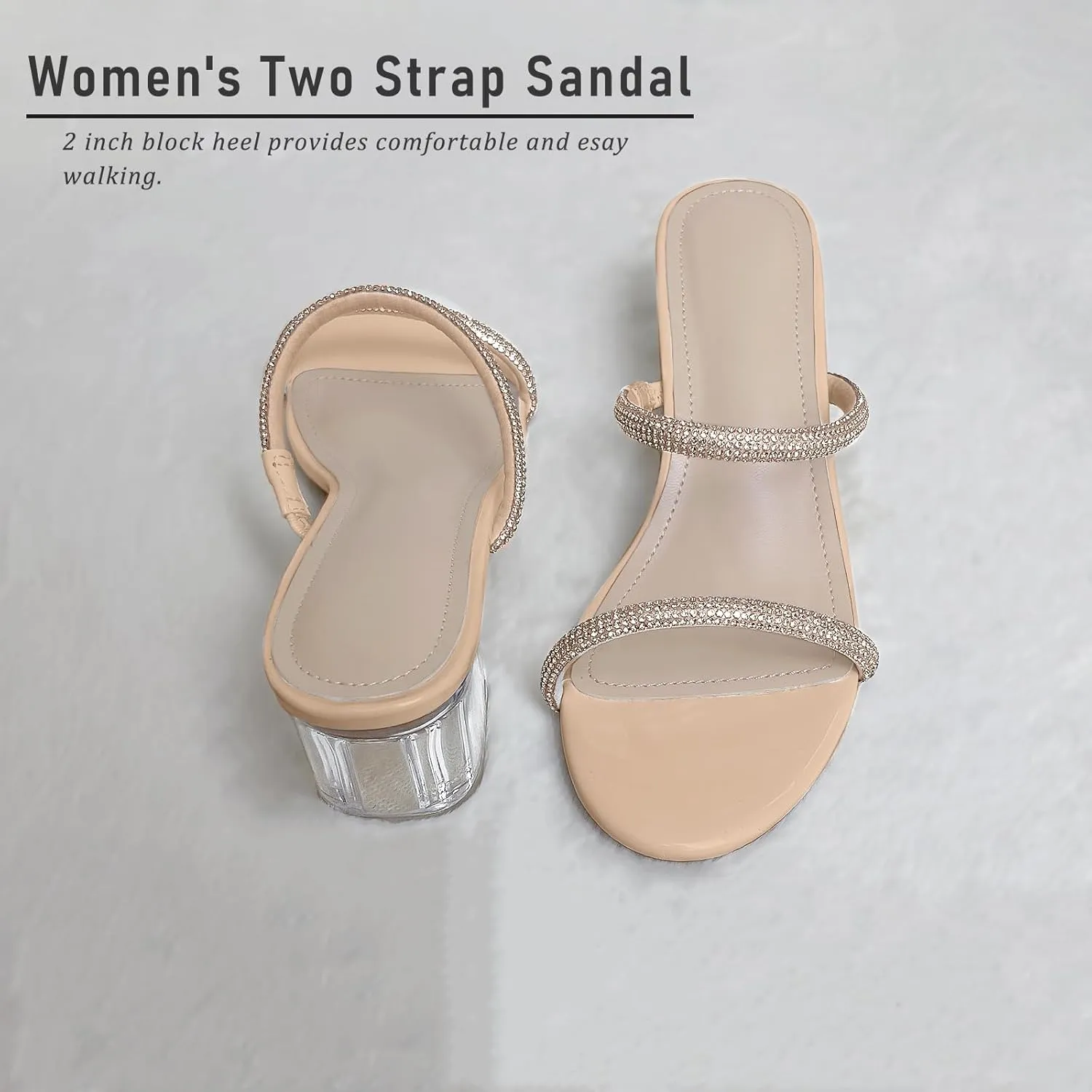Women's Clear Block Heels Sparkly Strappy Slip On Dressy Sandals