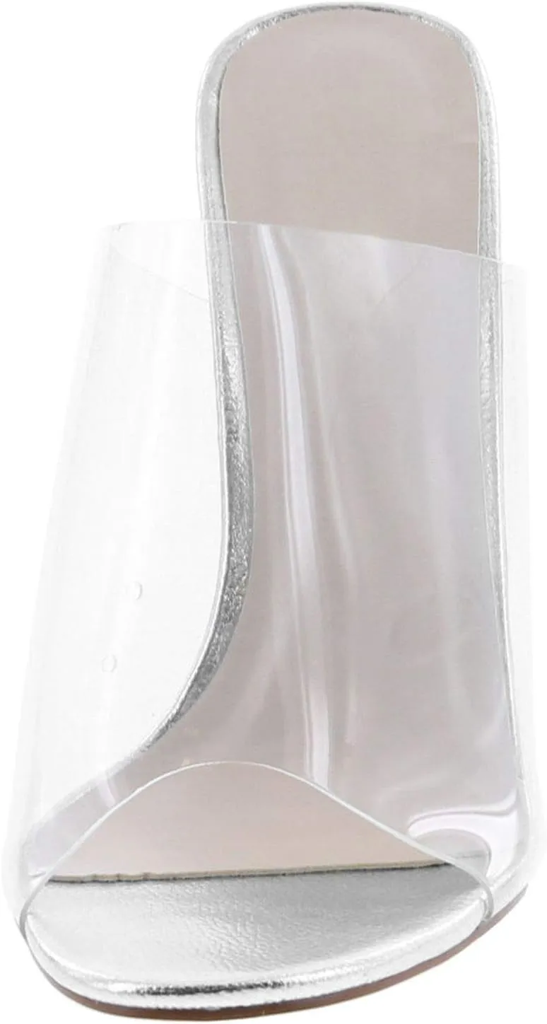 Women's Clear Open Toe Single Band Chunky Heels Mules High Heels Slip On Slide Sandals