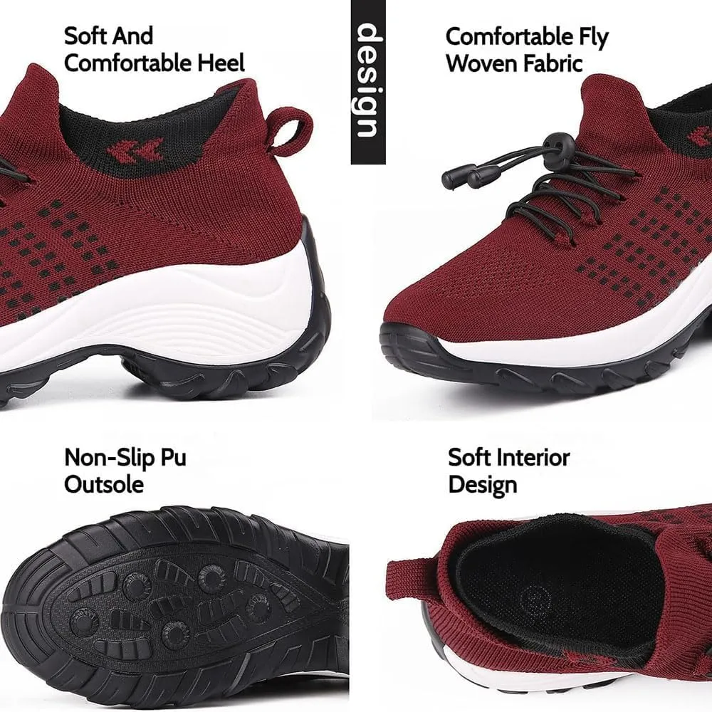 Women's Comfort Wear Orthowear Stretch Cushion Shoes, Walking Shoes for Women, Plantar Fasciitis Support, Arch Support, Breathable Mesh Upper, Height Increasing Sole, Non-Slip PU Outsole