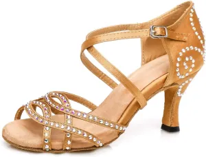 Womens Comfortable Ballroom Dance Shoes Rhinestones Pattern Wedding Sandals