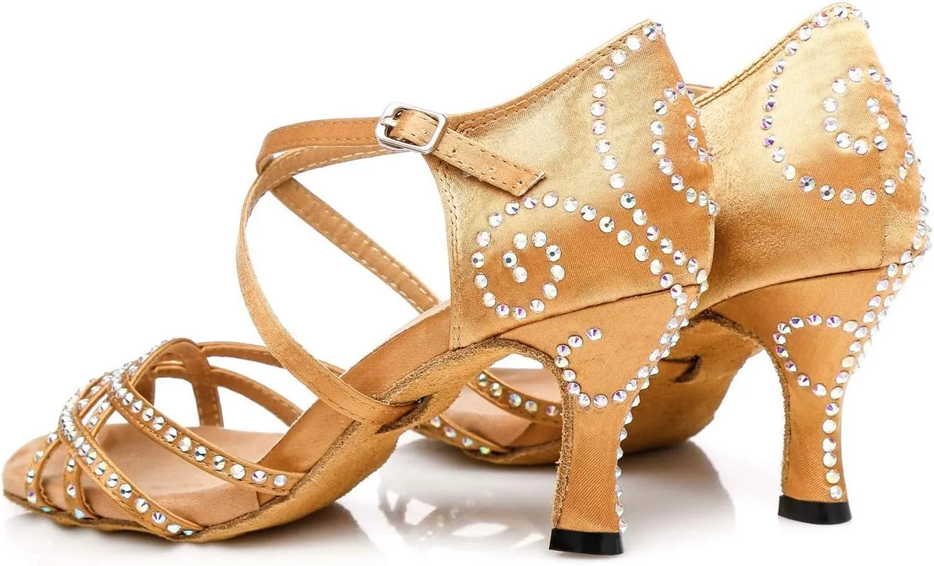 Womens Comfortable Ballroom Dance Shoes Rhinestones Pattern Wedding Sandals
