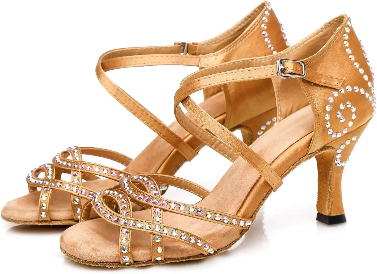 Womens Comfortable Ballroom Dance Shoes Rhinestones Pattern Wedding Sandals