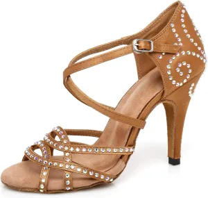 Womens Comfortable Ballroom Dance Shoes Rhinestones Pattern Wedding Sandals