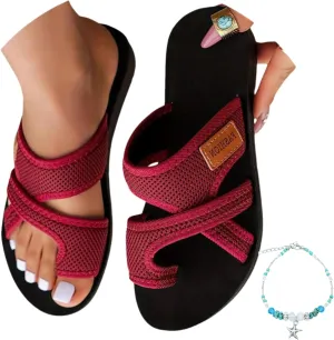 Women's Comfortable Breathable Mesh Flip Flops, Women's Hollow Mesh Slide Sandals with Arch Support, Comfortable Breathable Orthopedic Sandals for Women, Comfortable Beach Sandals
