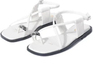 Women's Cross Strappy Metal Decoration Toe Ring Square Toe Flat Sandals with Adjustable Buckle Lightweight Non Slip Gladiator Sandals Summer Beach Party Daily Dating Thong Slides