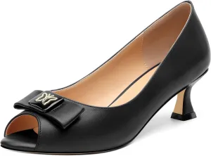 Womens Dress Peep Toe Patent Open Toe Slip On Dating ，Patent Slip On Bow Round Toe Bow Decorated Kitten Low Heel Pumps Shoes 2 Inch