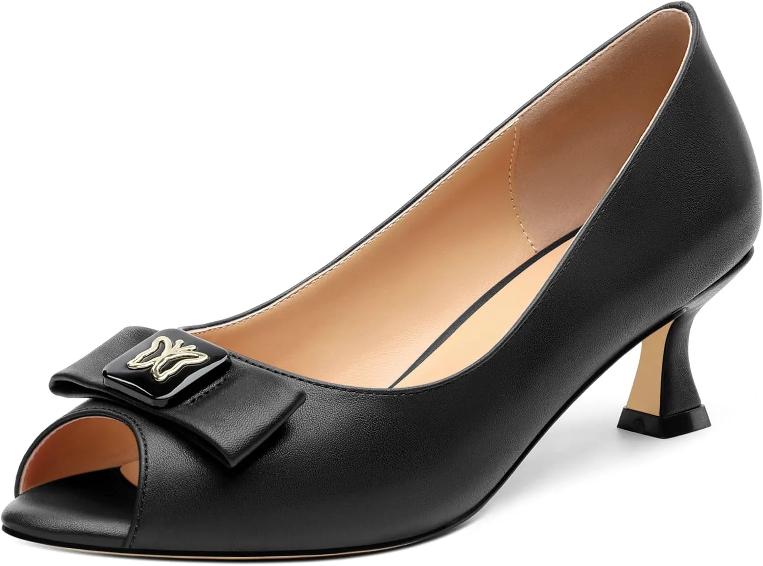 Womens Dress Peep Toe Patent Open Toe Slip On Dating ，Patent Slip On Bow Round Toe Bow Decorated Kitten Low Heel Pumps Shoes 2 Inch
