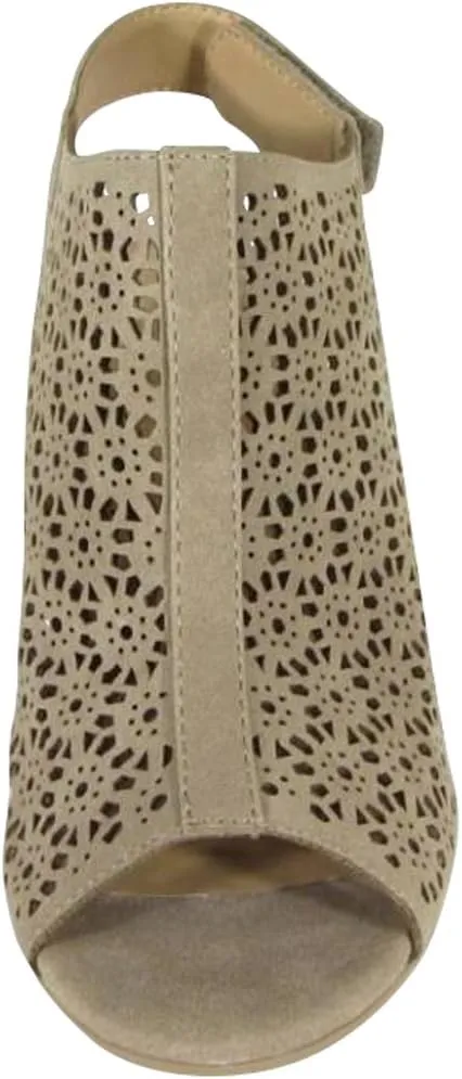 Women's Elect Caged Geometric Laser Cut Out Peep Toe Slingback Chunky Stacked Heel Ankle Bootie