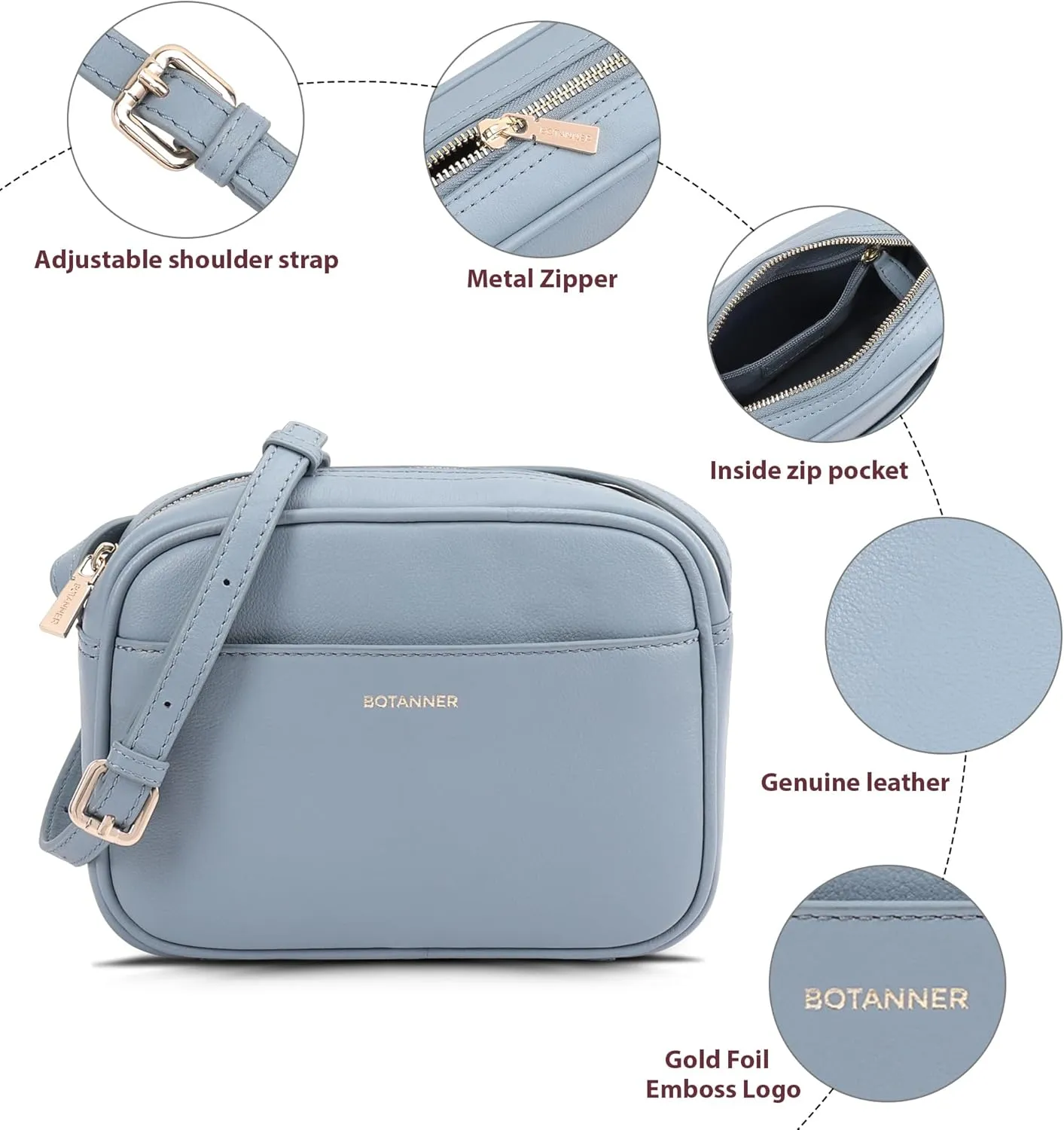 Women's Elegant Genuine Leather Crossbody Bag - Versatile Design, Adjustable Strap, Top Zip Closer, Light & Chic