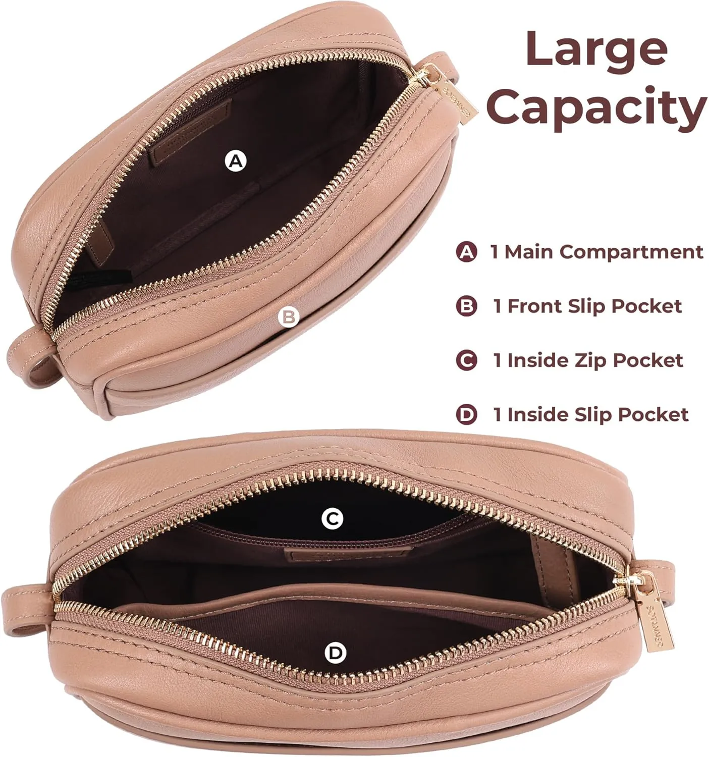 Women's Elegant Genuine Leather Crossbody Bag - Versatile Design, Adjustable Strap, Top Zip Closer, Light & Chic
