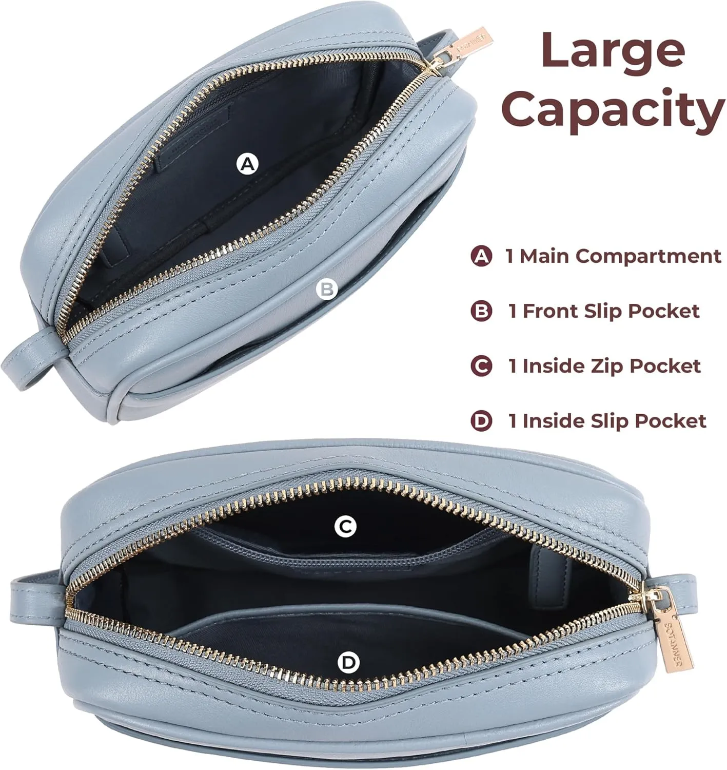 Women's Elegant Genuine Leather Crossbody Bag - Versatile Design, Adjustable Strap, Top Zip Closer, Light & Chic