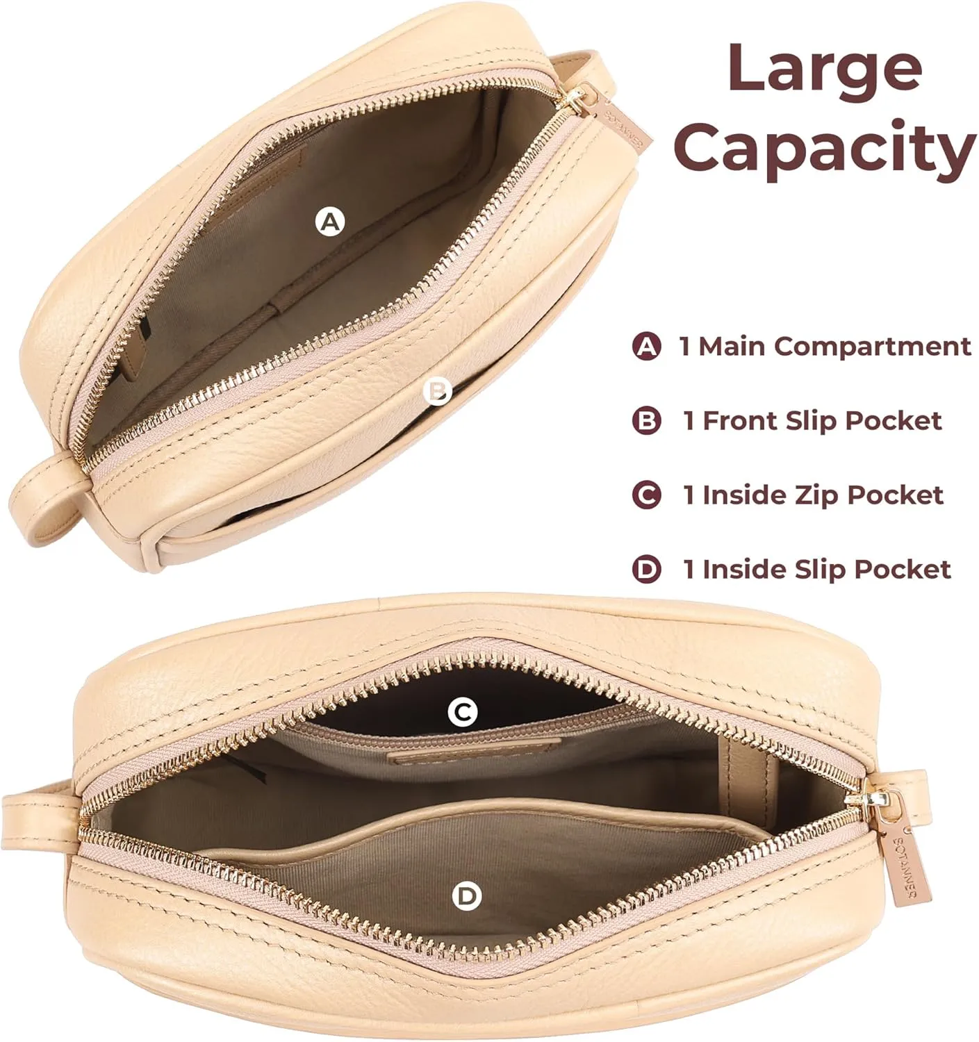 Women's Elegant Genuine Leather Crossbody Bag - Versatile Design, Adjustable Strap, Top Zip Closer, Light & Chic