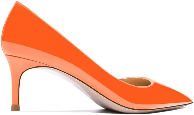 Women's Fashion Patent Leather Stiletto Pointed Toe Slip On 2.5 Inch Mid Heel Pumps Office Casual Work Shoes