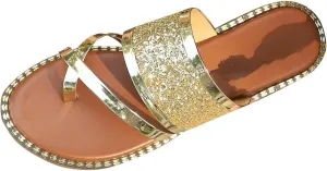 Womens Fashion Sequins Thong Slide Sandals Glitter Open Toe Strappy Slip-On Flip Flop Comfortable Summer Flat Slides