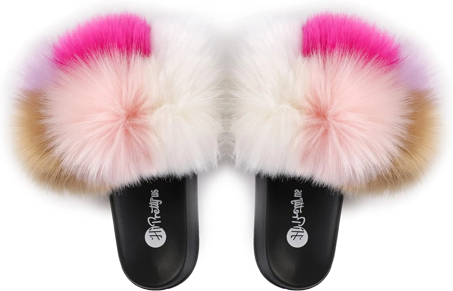 Women's Faux Fur Slides, Open Toe Cute Fur Slippers, Indoor or Outdoor Comfortable Furry Slide Sandals With Fluffy Fur