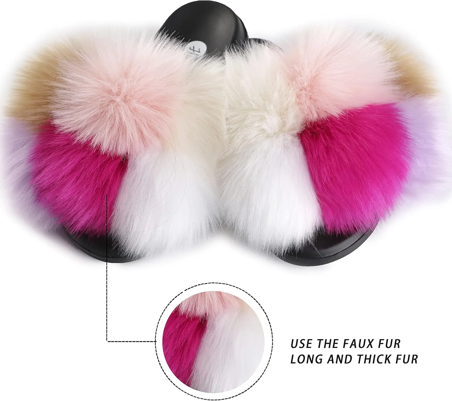 Women's Faux Fur Slides, Open Toe Cute Fur Slippers, Indoor or Outdoor Comfortable Furry Slide Sandals With Fluffy Fur