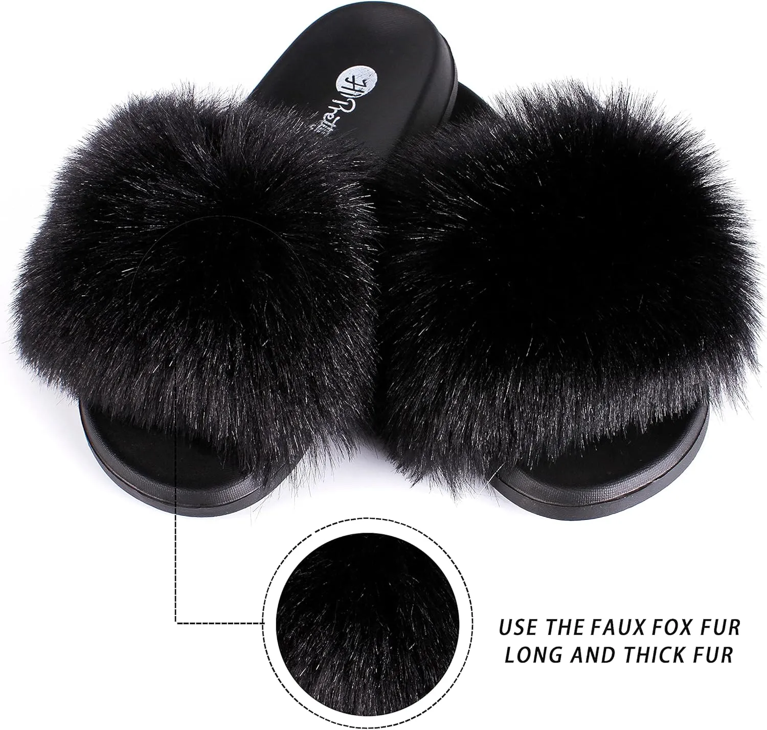 Women's Faux Fur Slides, Open Toe Cute Fur Slippers, Indoor or Outdoor Comfortable Furry Slide Sandals With Fluffy Fur