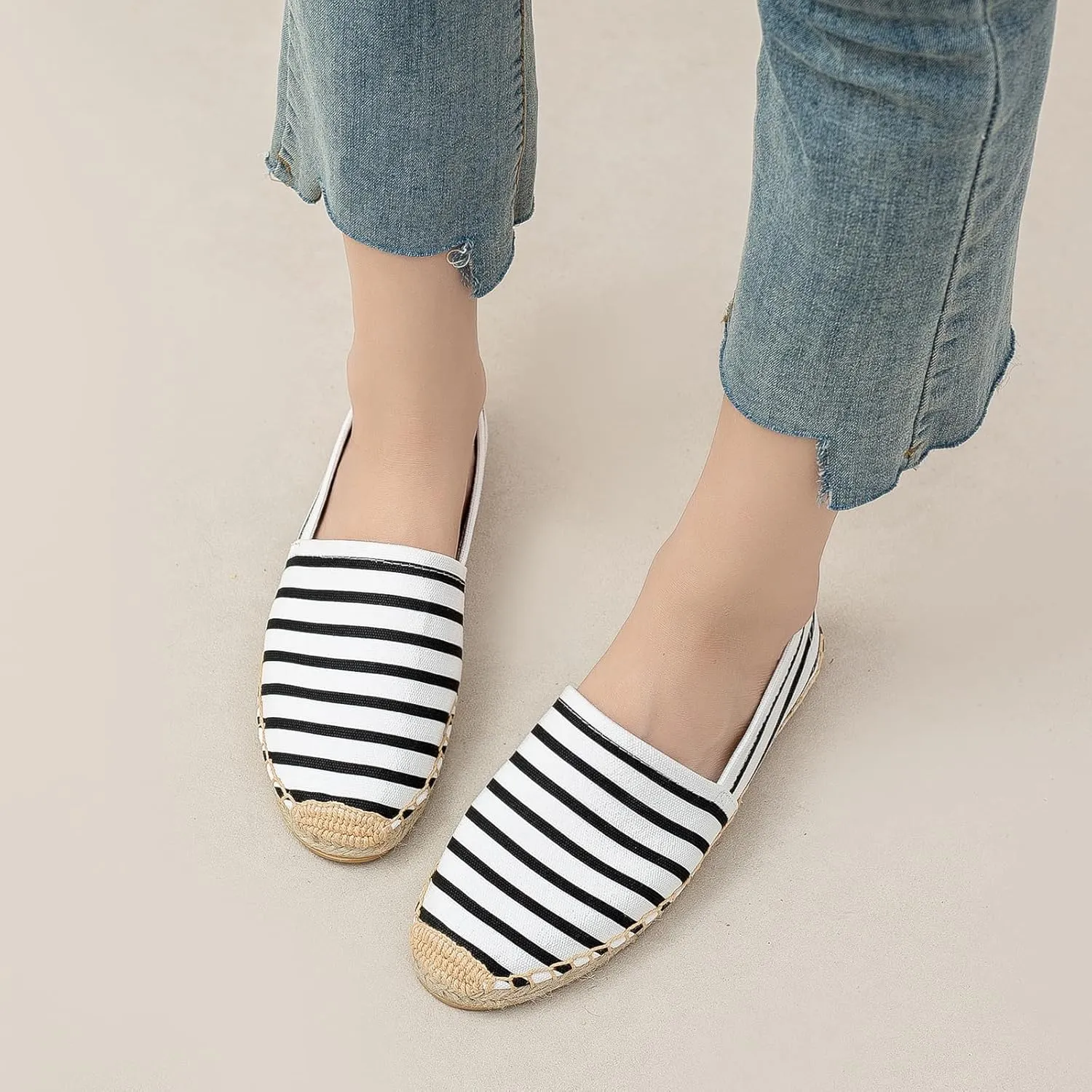 Women's Flat Espadrilles - Soft Women Sneakers Canvas Espadrille Fashion Simple Design Non-Slip Sole Suitable for Summer,Spring,Autumn Any Scenario