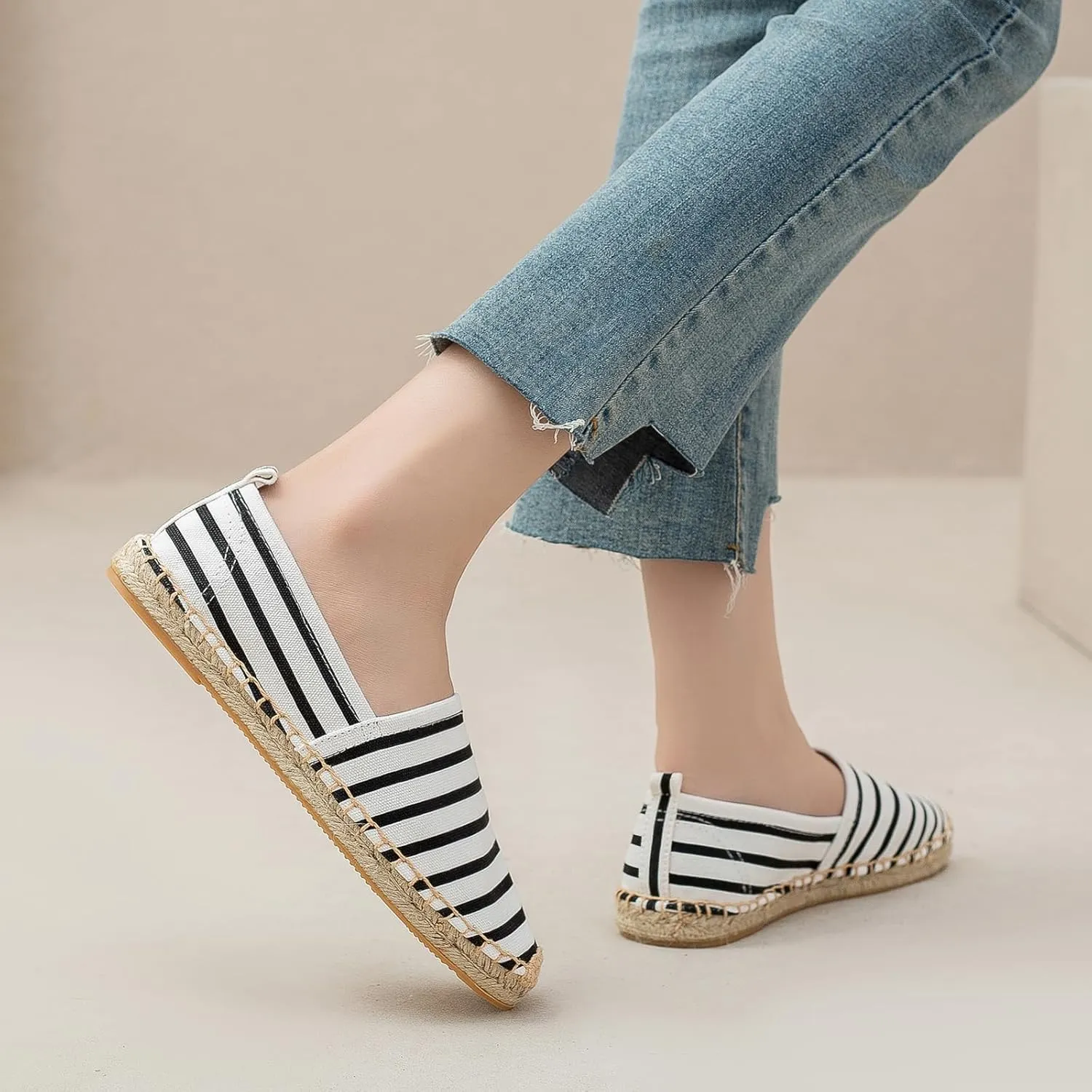 Women's Flat Espadrilles - Soft Women Sneakers Canvas Espadrille Fashion Simple Design Non-Slip Sole Suitable for Summer,Spring,Autumn Any Scenario