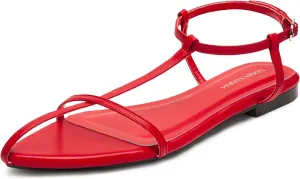 Women's Flat Sandals Pointed Open Toe T-Strap Comfortable Gladiator Summer Slide Strappy Sandals