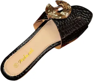Women's Flat Slide Sandals, Open Toe Slip-On