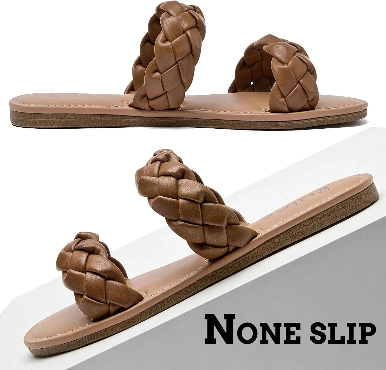 Women's Flat Slides Sandals, Summer Slippers Comfortable Braided Strap Round Open Toe Casual Beach Shoes for Women.