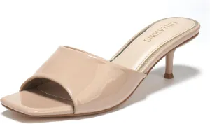 Women's Kitten Heels Sandals Low Heels Slip On Slides 2 Inch Heeled Square Open Toe Sandals for Women
