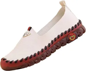 Women's Leather Soft Bottom Beef Tendon Flat Loafers Handmade Slip On Breathable Round Head Non-Slip Mom Wedge Leisure Shoes