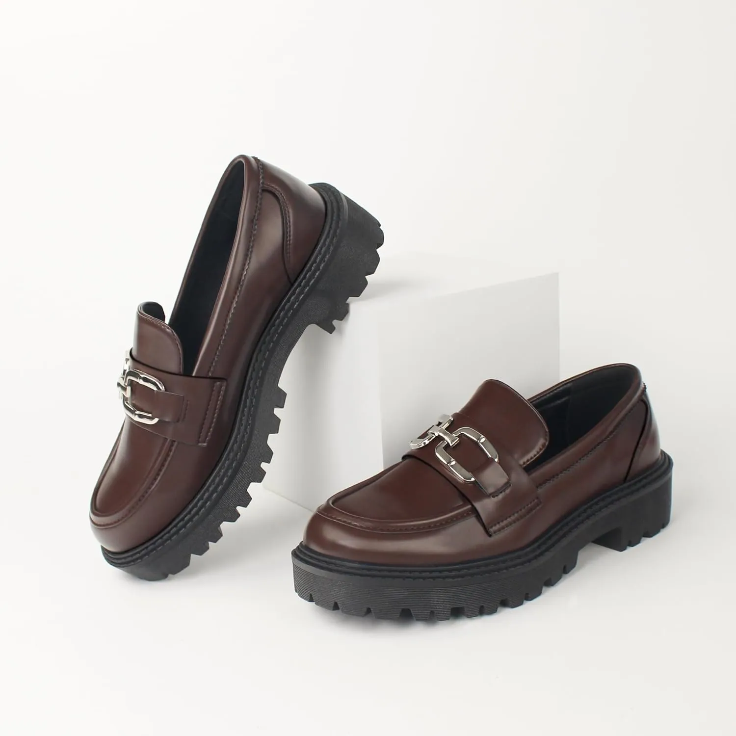 Women's Loafers Fashion Comfortable Platform Chunky Slip On Casual Shoes Round Toe Padded Business Dress Shoe