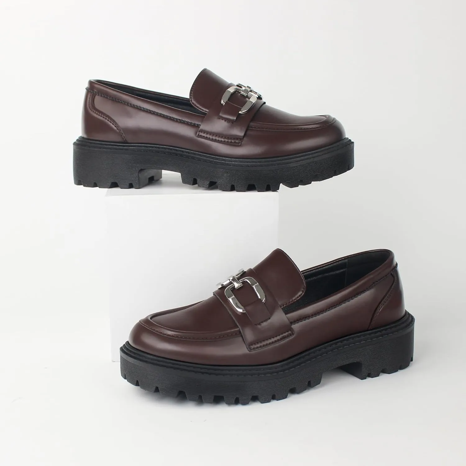 Women's Loafers Fashion Comfortable Platform Chunky Slip On Casual Shoes Round Toe Padded Business Dress Shoe