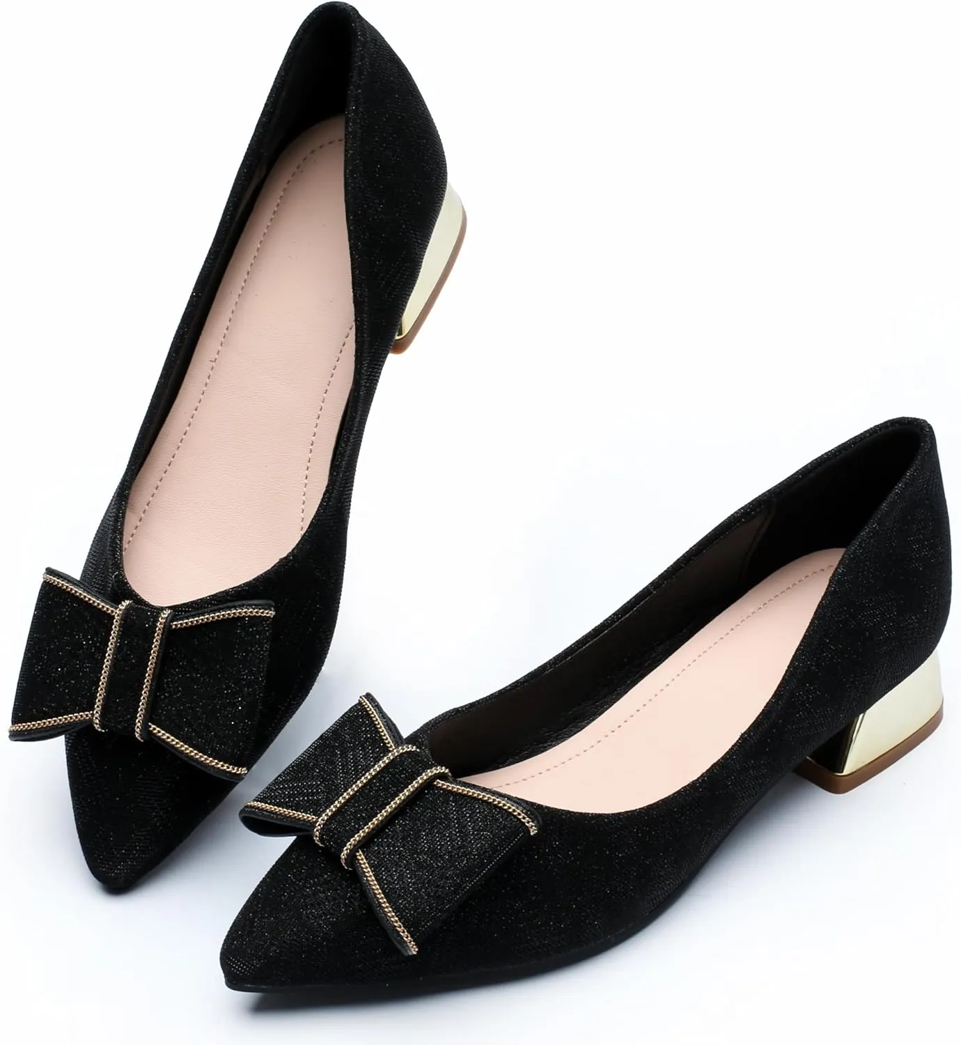 Women's Low Block Chunky Heels Pumps Shoes Pointed Toe Closed Toe Work Pumps Comfortable Slip-on Heels