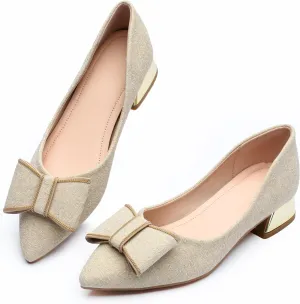 Women's Low Block Chunky Heels Pumps Shoes Pointed Toe Closed Toe Work Pumps Comfortable Slip-on Heels