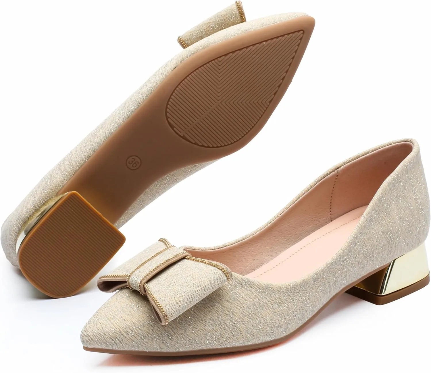 Women's Low Block Chunky Heels Pumps Shoes Pointed Toe Closed Toe Work Pumps Comfortable Slip-on Heels