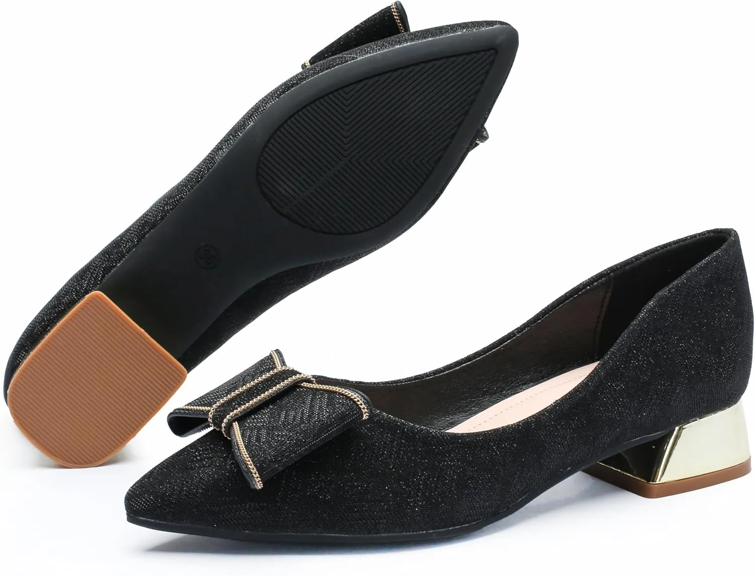 Women's Low Block Chunky Heels Pumps Shoes Pointed Toe Closed Toe Work Pumps Comfortable Slip-on Heels