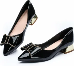 Women's Low Block Chunky Heels Pumps Shoes Pointed Toe Closed Toe Work Pumps Comfortable Slip-on Heels