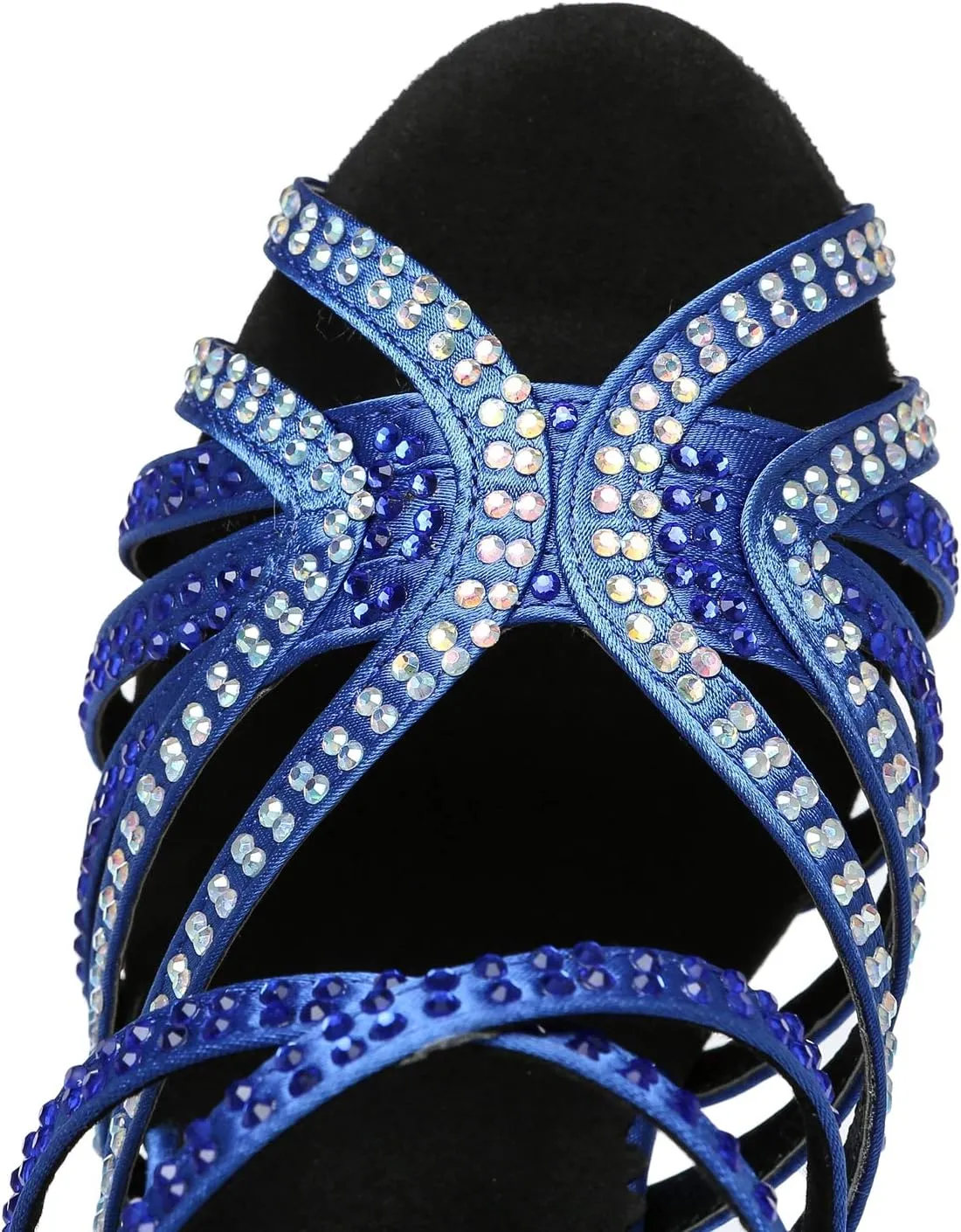 Womens Low High Heel Dance Shoes with Rhinestones Comfortable Wedding Evening Sandals