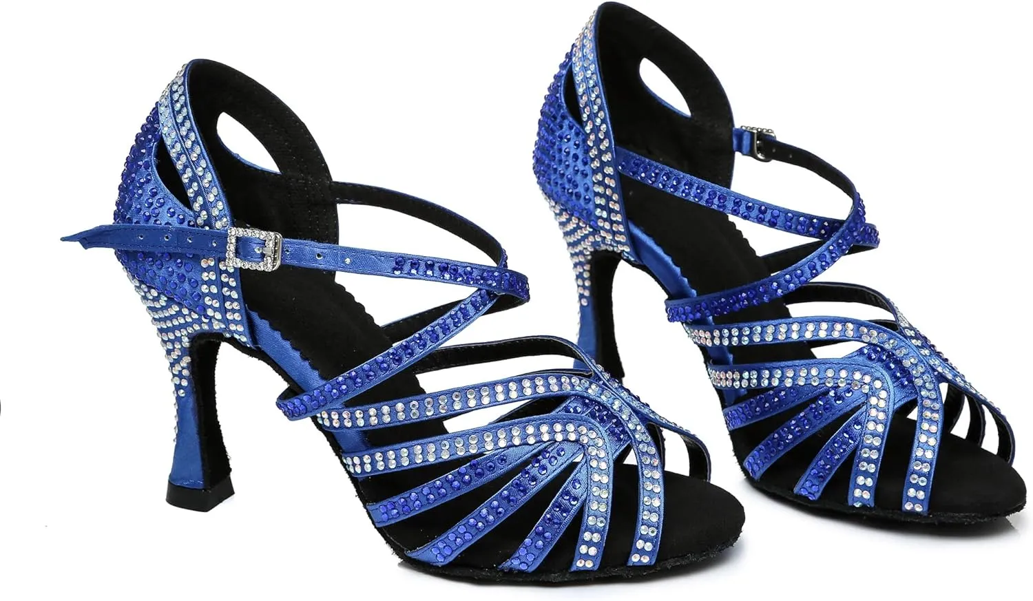 Womens Low High Heel Dance Shoes with Rhinestones Comfortable Wedding Evening Sandals