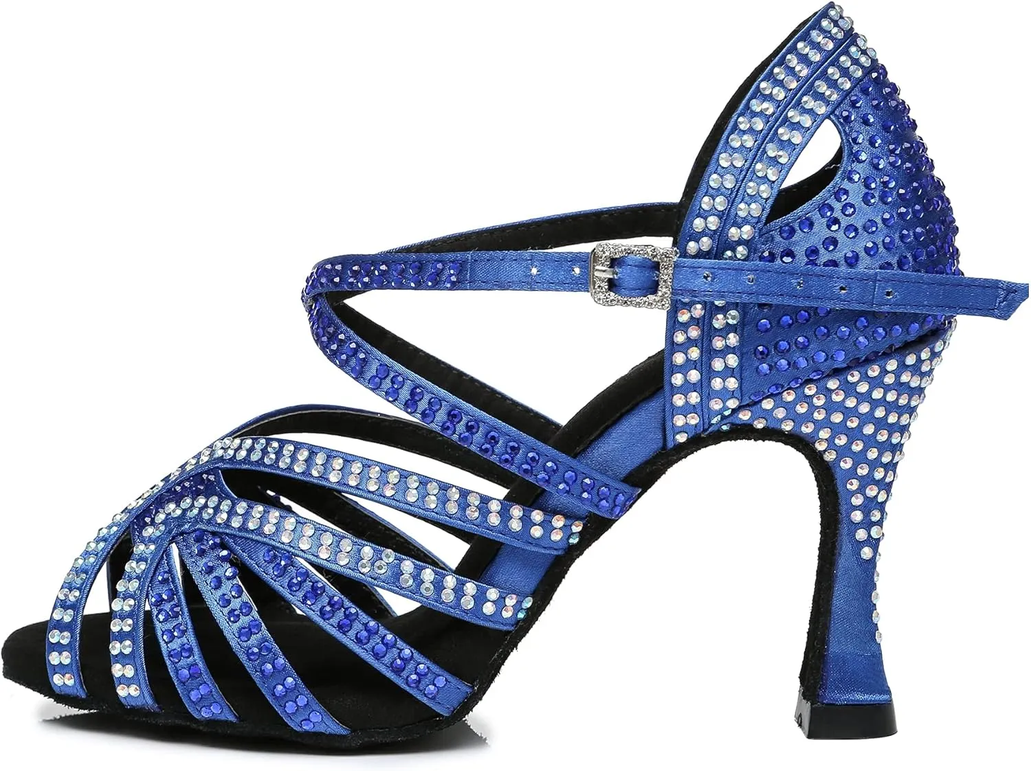 Womens Low High Heel Dance Shoes with Rhinestones Comfortable Wedding Evening Sandals