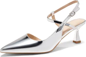 Womens Low Kitten Heel Closed Pointed Toe Slingback Pumps Heels Slip On Heeled Sandals Dress Shoes