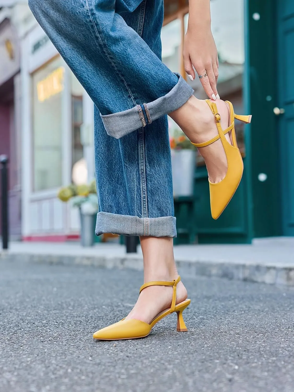 Womens Low Kitten Heel Closed Pointed Toe Slingback Pumps Heels Slip On Heeled Sandals Dress Shoes