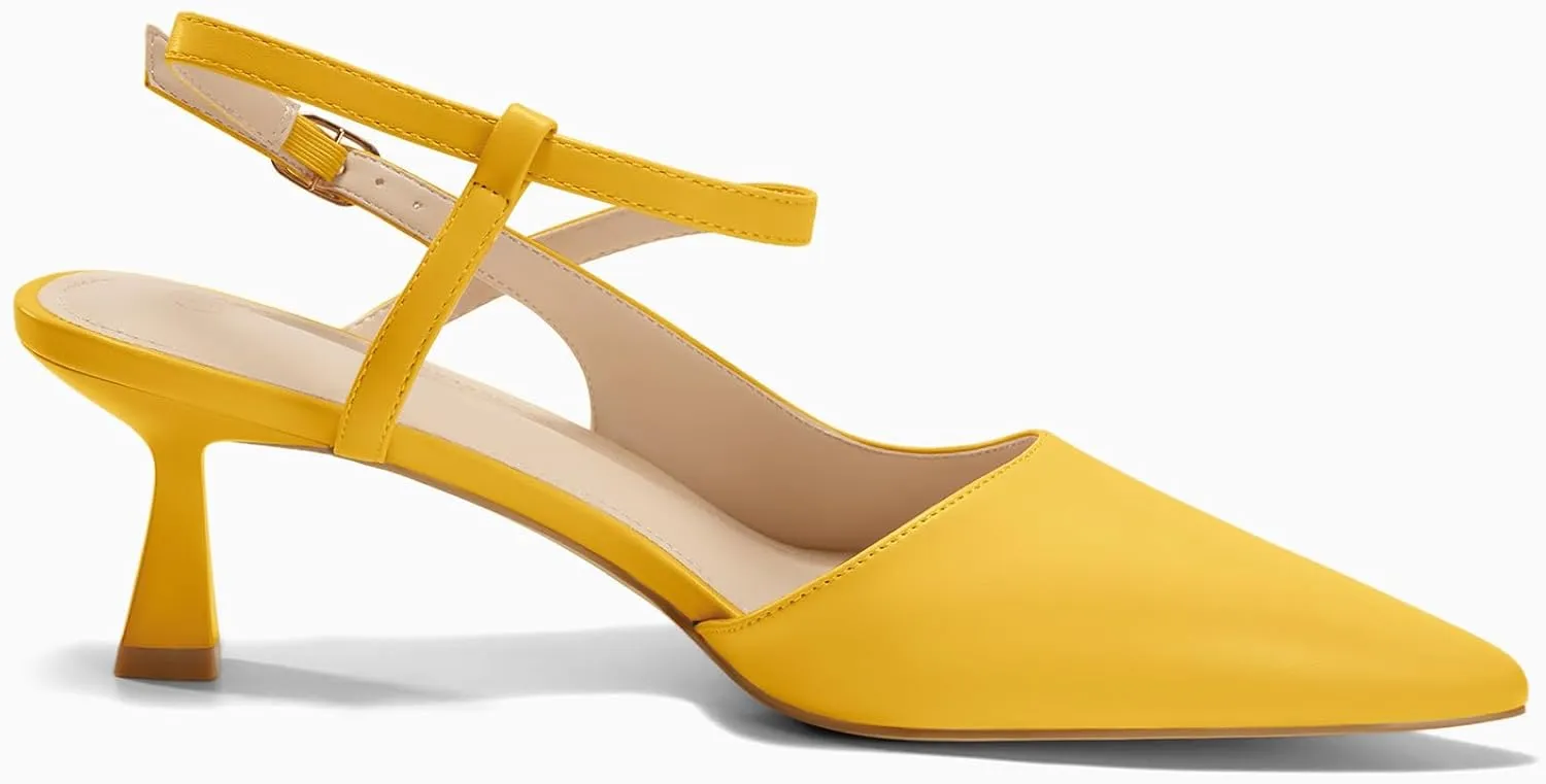 Womens Low Kitten Heel Closed Pointed Toe Slingback Pumps Heels Slip On Heeled Sandals Dress Shoes