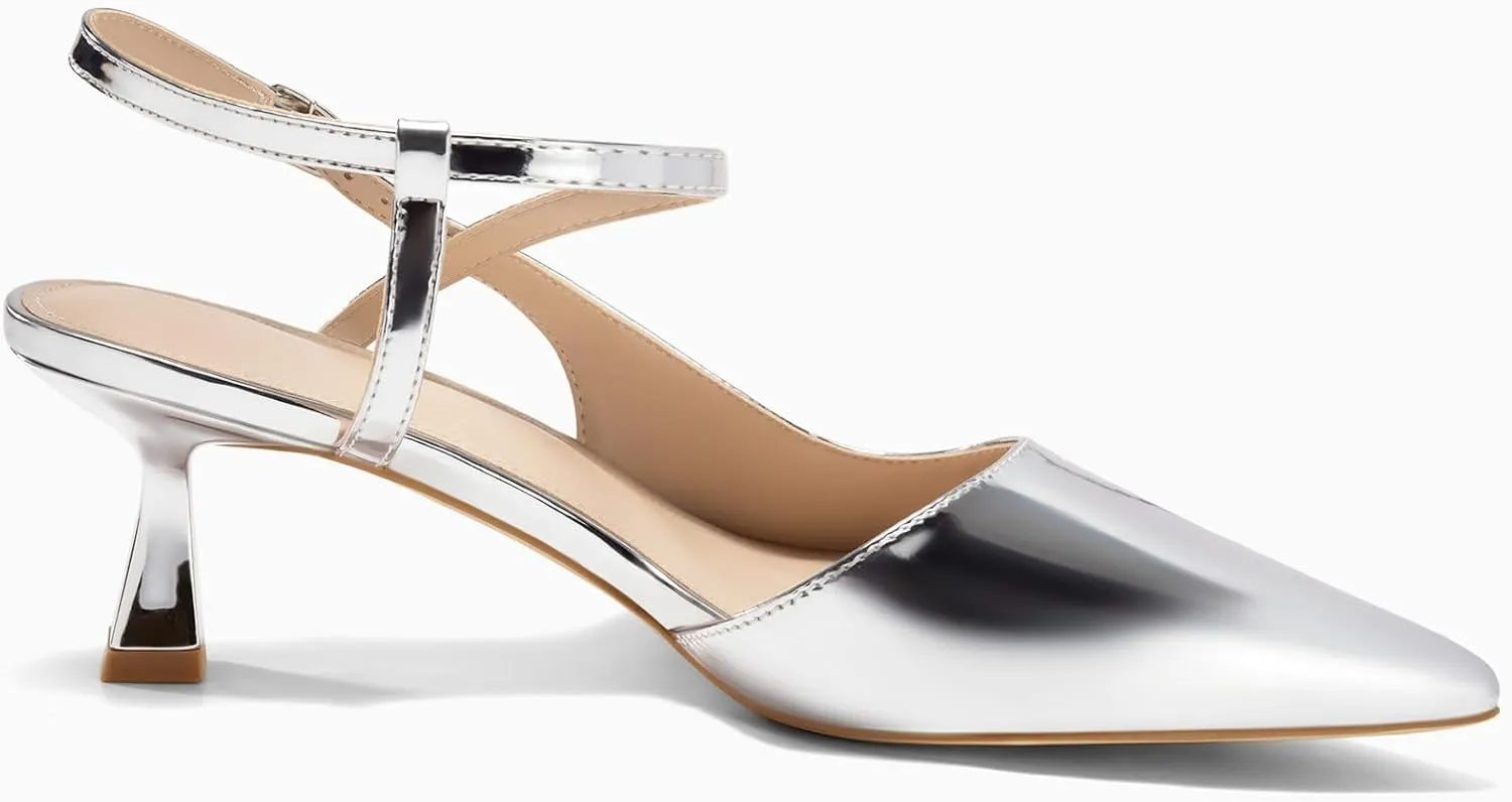 Womens Low Kitten Heel Closed Pointed Toe Slingback Pumps Heels Slip On Heeled Sandals Dress Shoes