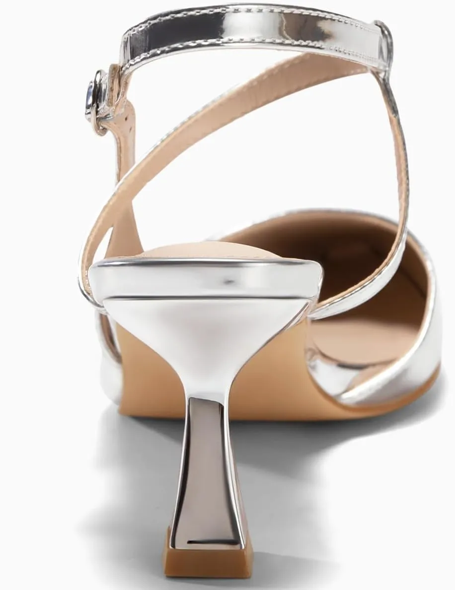 Womens Low Kitten Heel Closed Pointed Toe Slingback Pumps Heels Slip On Heeled Sandals Dress Shoes