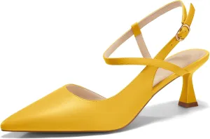 Womens Low Kitten Heel Closed Pointed Toe Slingback Pumps Heels Slip On Heeled Sandals Dress Shoes
