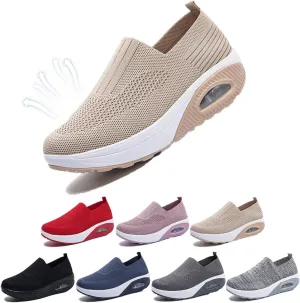Women’s Orthopedic Slip-On Air Cushion Walking Shoes – Mesh Stretch Wedge Sneakers with Arch Support & Non-Slip Sole, Comfortable Platform for All-Day Walking