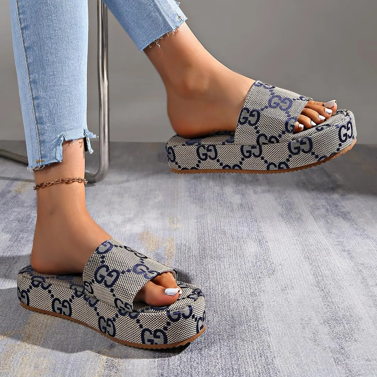 Women's Platform Sandals Fashion Open Toe Slides Comfortable and Non-Slip Slide Boho Sandals