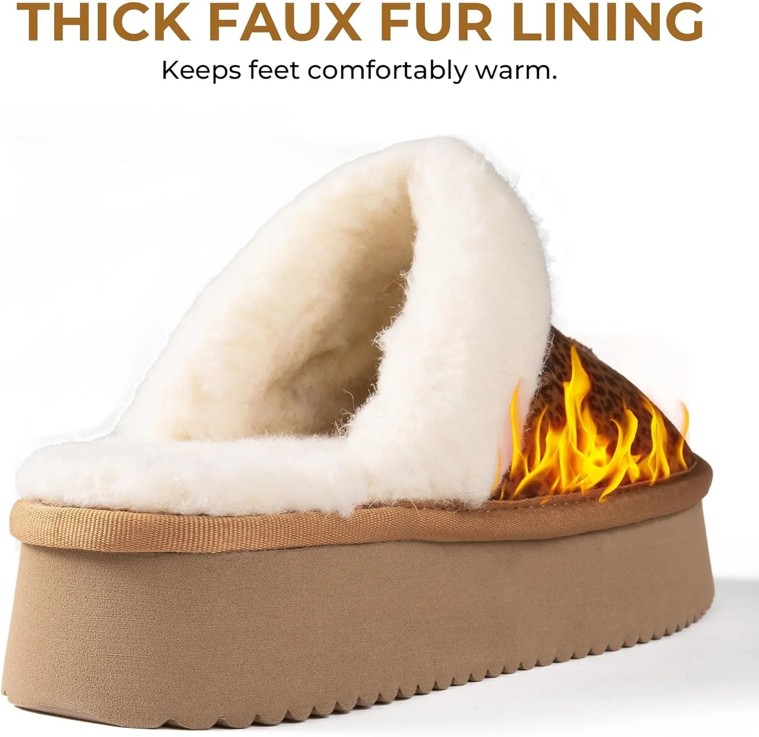 Women's Platform Slippers for Women Slip-on Slippers Winter Fluffy Warm Comfy Furry Shoes for Outdoor Indoor House